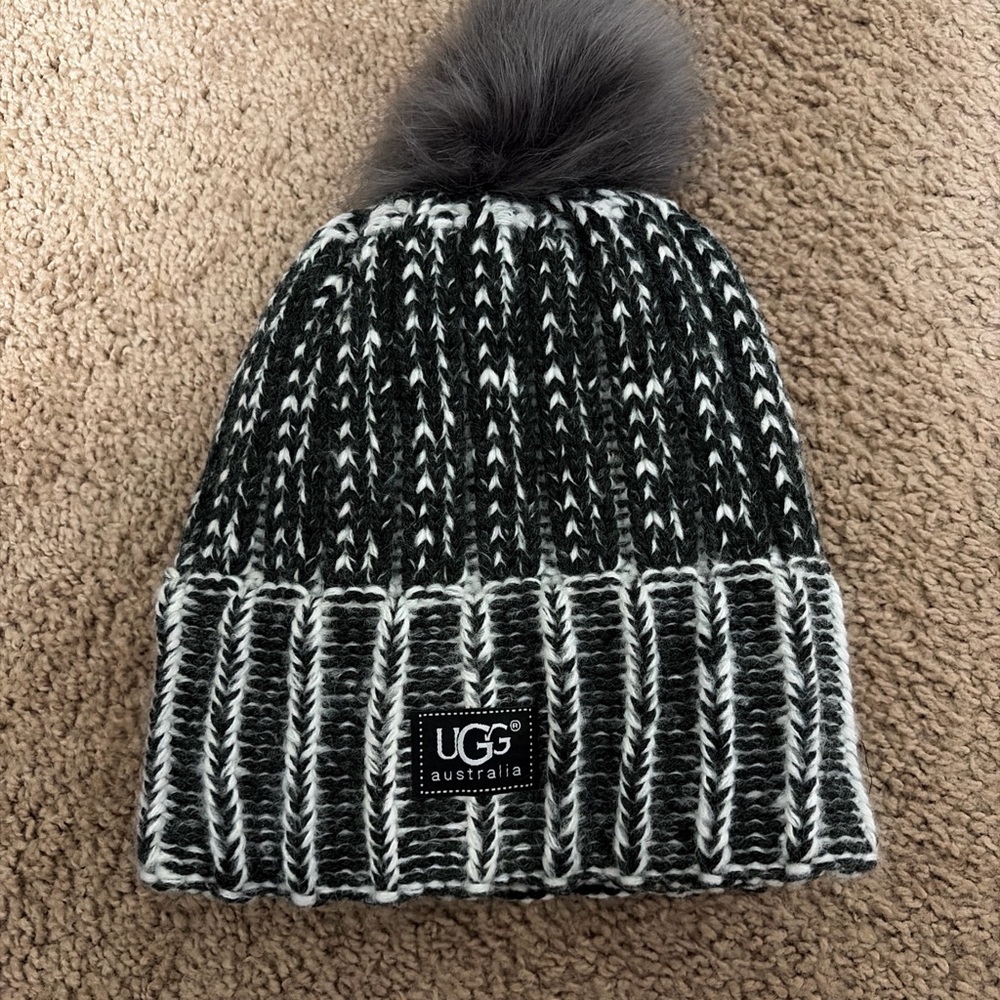 UGG Two-Tone Black & White Pom Beanie